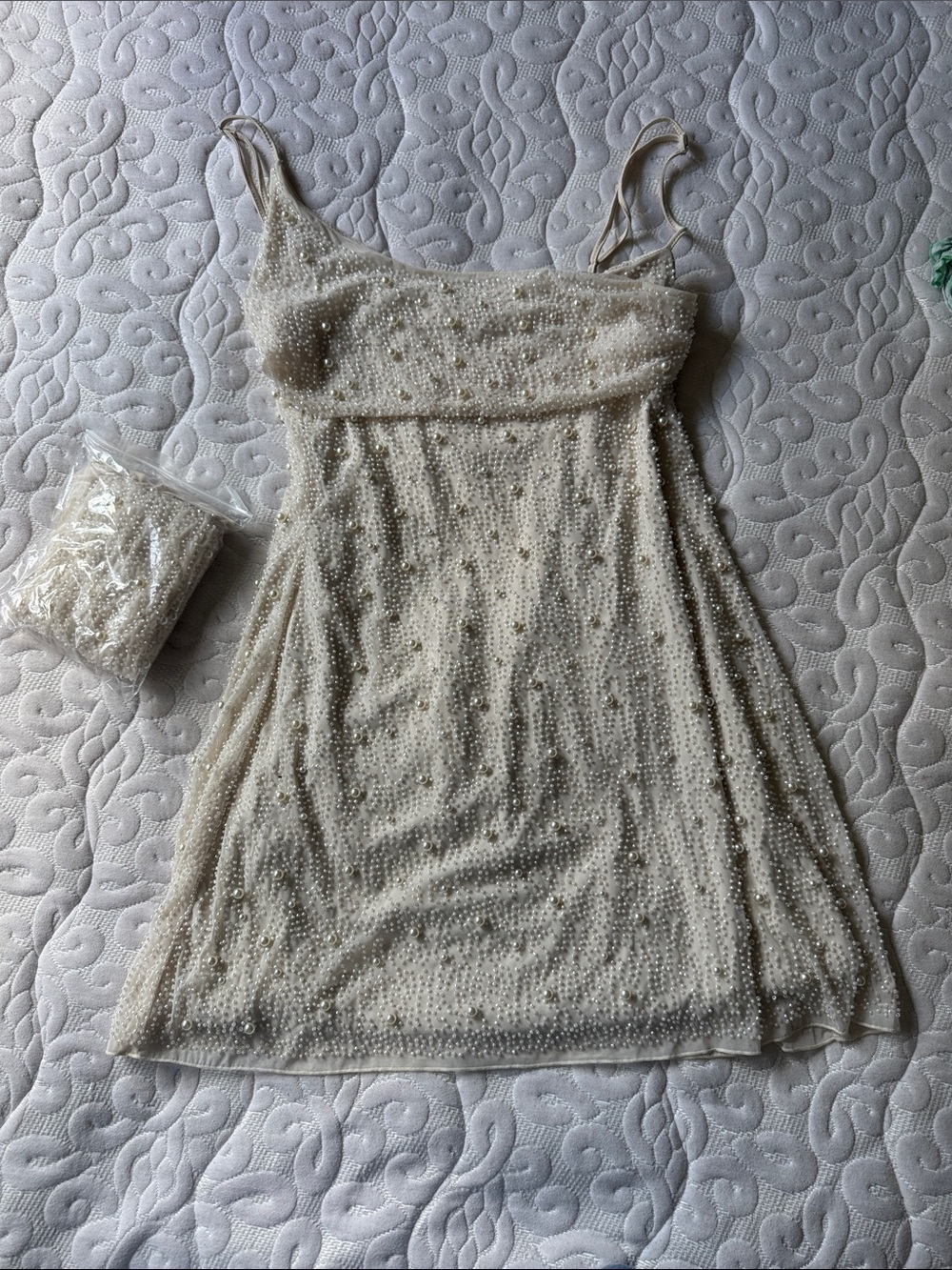 PRINCESS POLLY mini beaded ivory dress